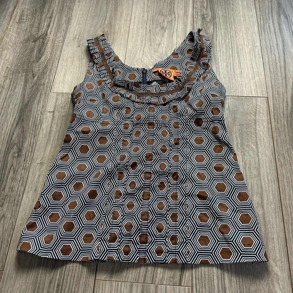 Tory Burch Sleeveless Geometric Print‎ Silk Blouse